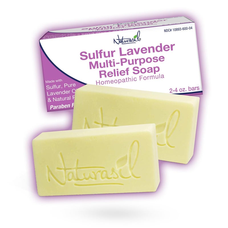 Naturasil Sulfur Soap Treatment with Pure Lavender Oil Natural Relief for Acne, Mites, Bug Bites, Warts, Eczema, Itching | for Kids & Adults: Face & Body Soap | 4oz Bars (2) - Image 1