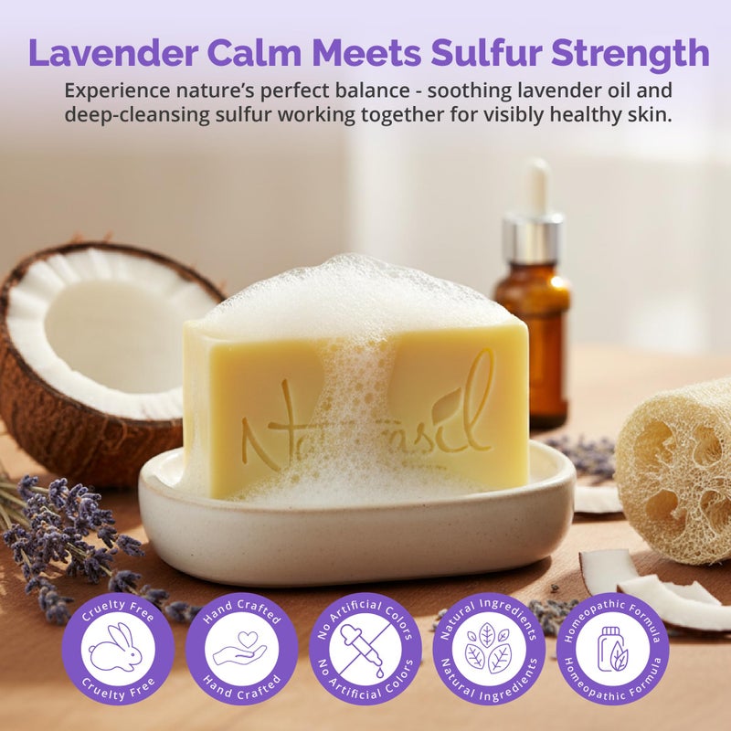 Naturasil Sulfur Soap Treatment with Pure Lavender Oil Natural Relief for Acne, Mites, Bug Bites, Warts, Eczema, Itching | for Kids & Adults: Face & Body Soap | 4oz Bars (2) - Image 4