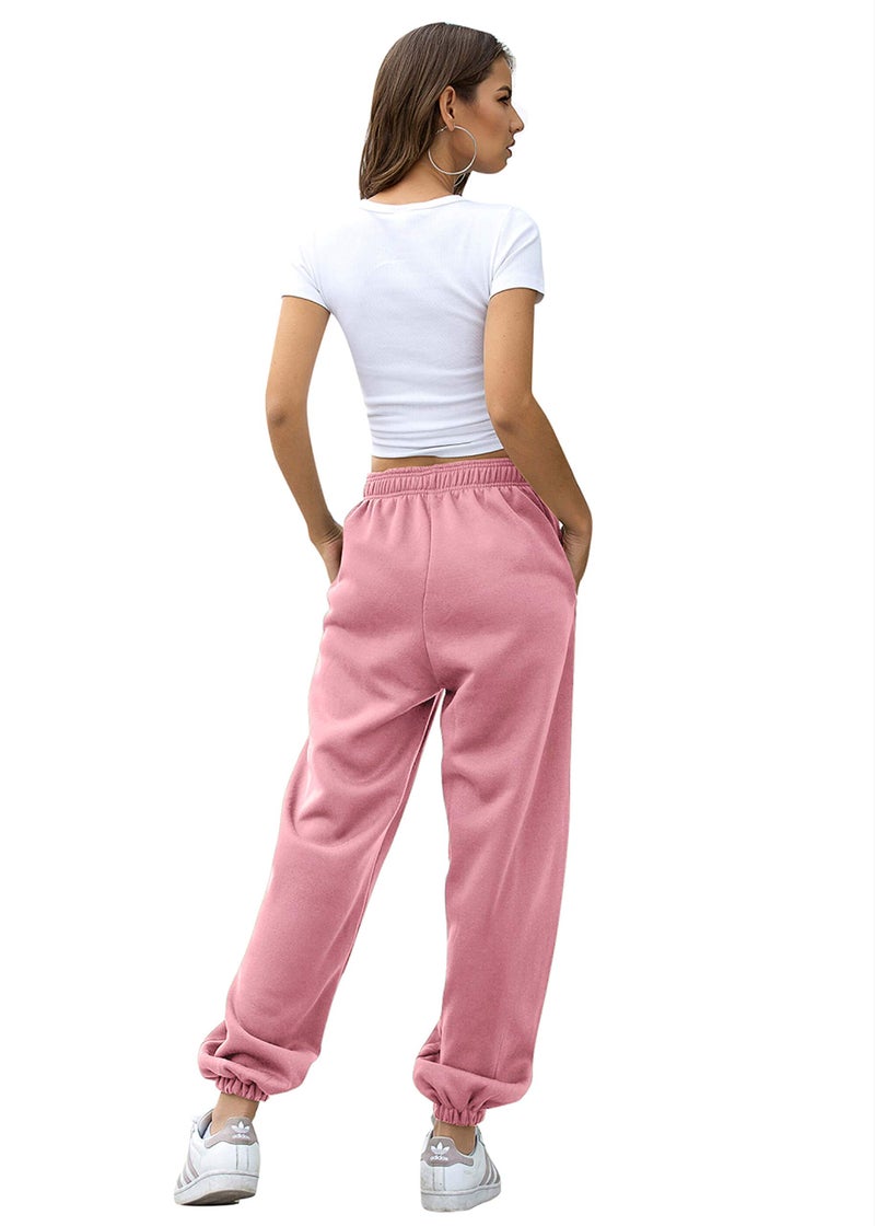 VINMEN Sweat for Women Workout High Waist Sporty Gym Athletic Fit Jogger Wide Leg Lounge Summer Pants with Pockets Pink XL - Image 3