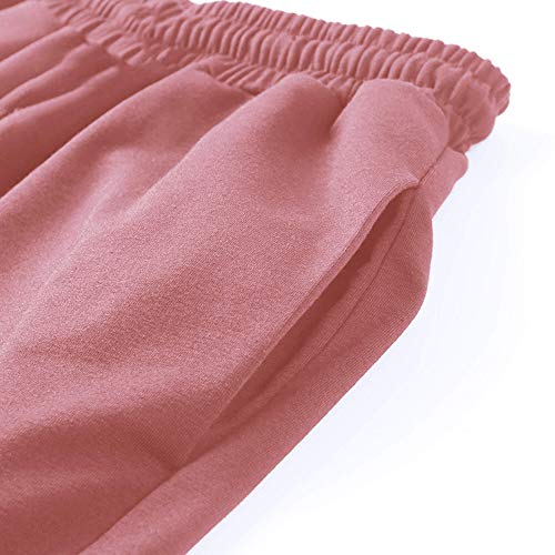 VINMEN Sweat for Women Workout High Waist Sporty Gym Athletic Fit Jogger Wide Leg Lounge Summer Pants with Pockets Pink XL - Image 4