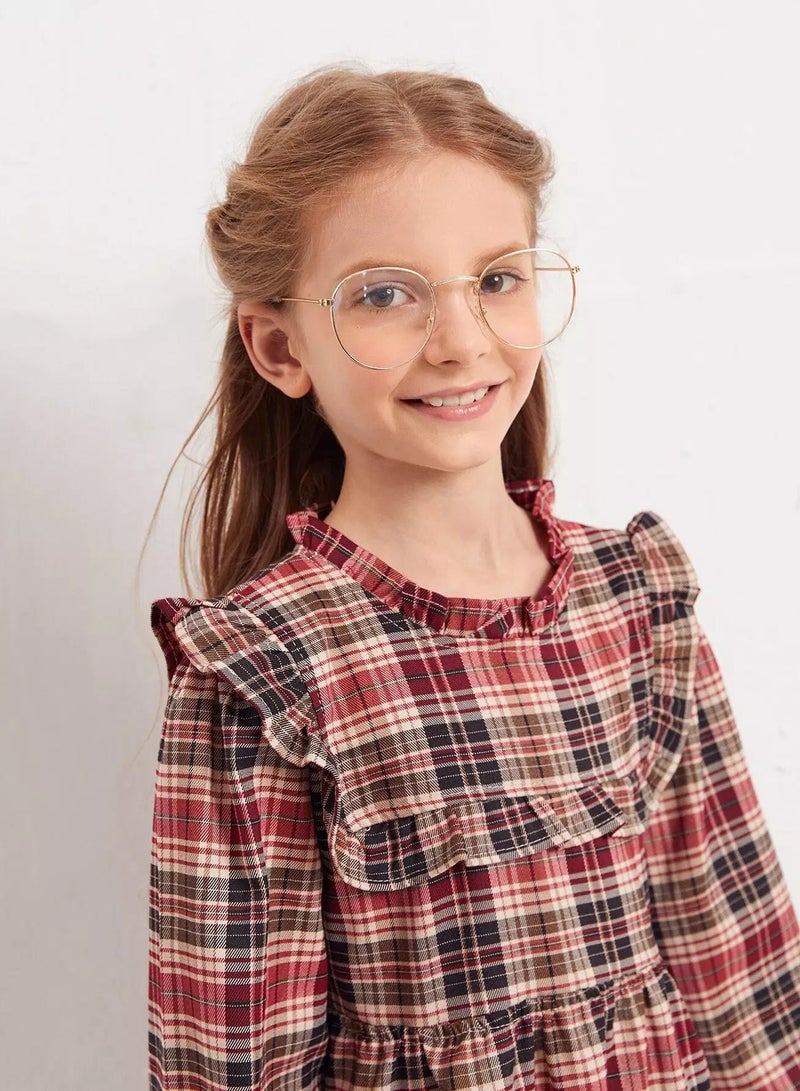 Girls Tartan Ruffle Trim Babydoll Dress  - Image 5