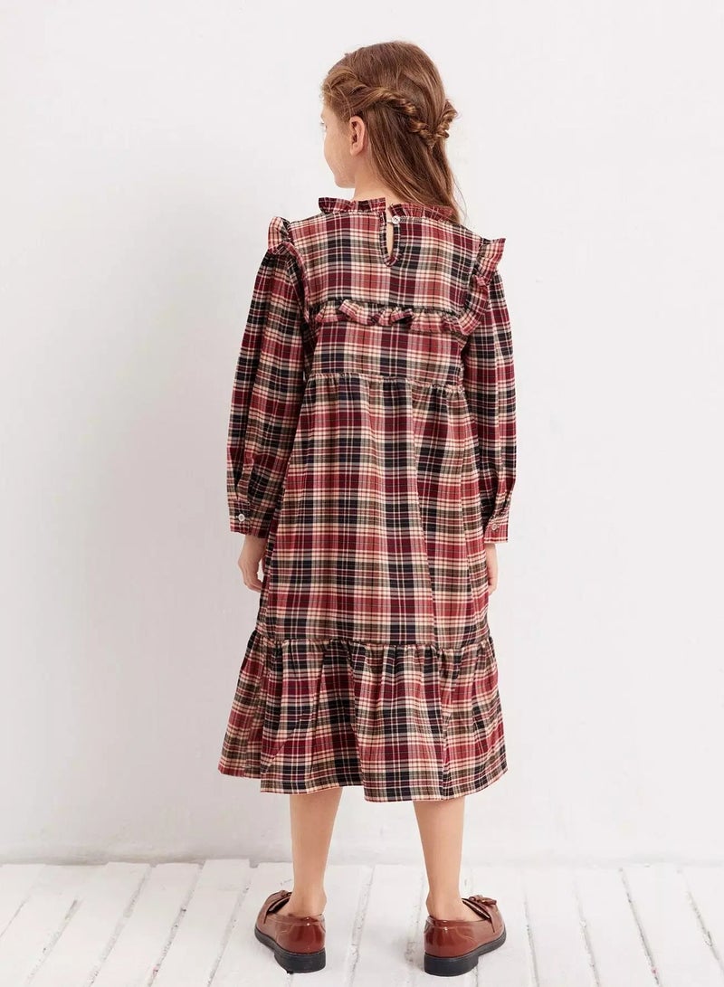 Girls Tartan Ruffle Trim Babydoll Dress  - Image 2