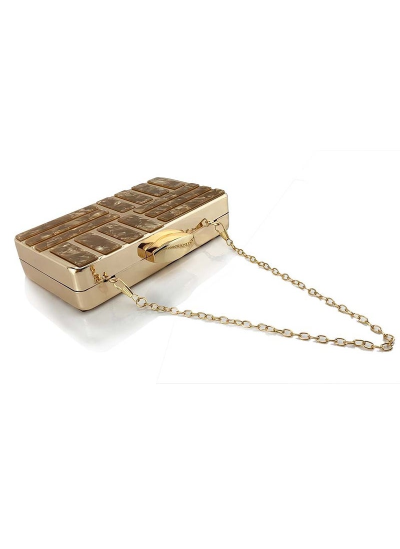 Loquat - Womens Acrylic Clutch Purses Evening Crossbody Bag Shell Pattern Chain Purse Handbag for Wedding Cocktail Party Prom Light Brown - Image 1