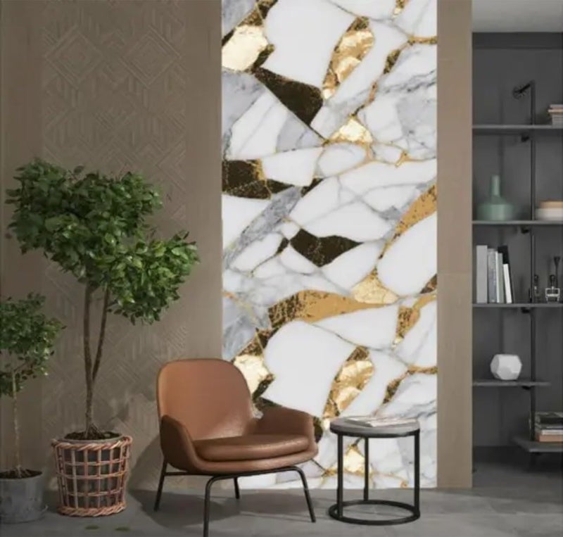 D-Fix ورق جدران رخام قابل للتقشير واللصق لتزيين المنزل، ملصقات جدارية ذاتية اللصق مقاومة للماء للمطبخ، الحمام، غرفة المعيشة – ورق جدران (60X200 سم (خط ذهبي أبيض)) - Image 4