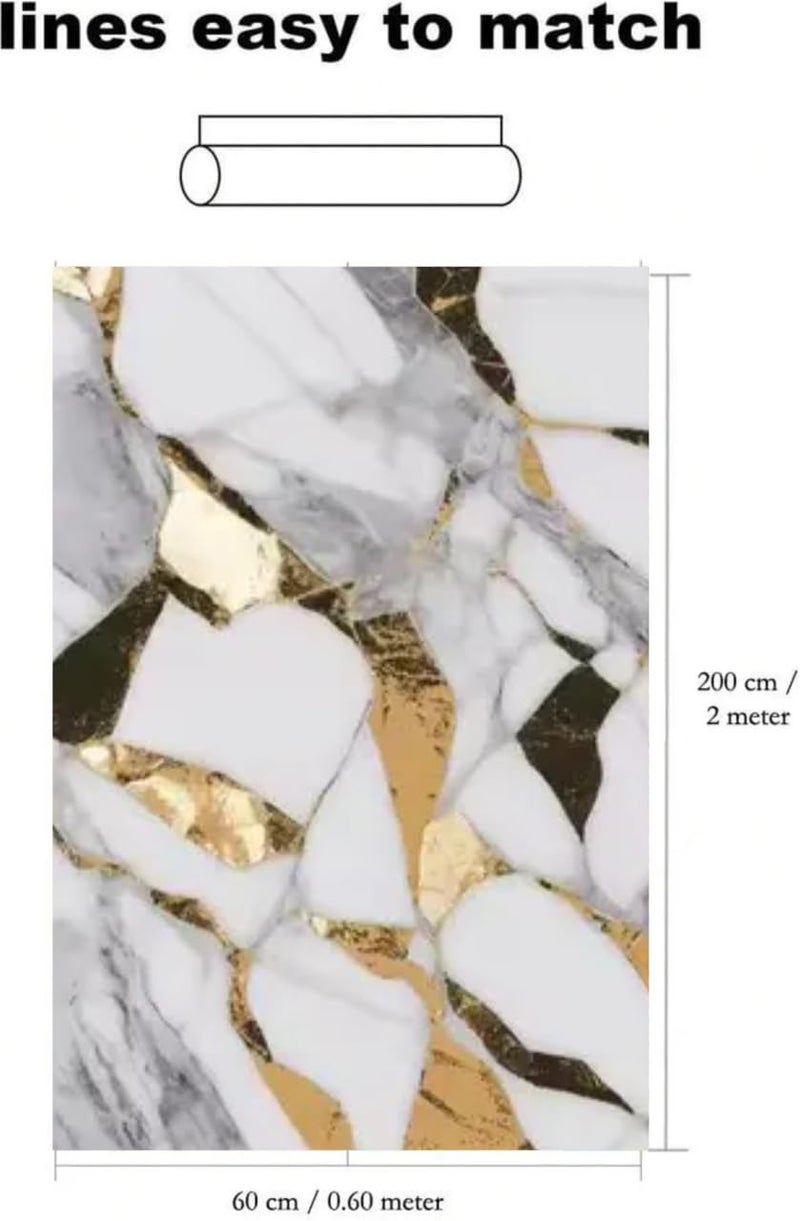 D-Fix ورق جدران رخام قابل للتقشير واللصق لتزيين المنزل، ملصقات جدارية ذاتية اللصق مقاومة للماء للمطبخ، الحمام، غرفة المعيشة – ورق جدران (60X200 سم (خط ذهبي أبيض)) - Image 2