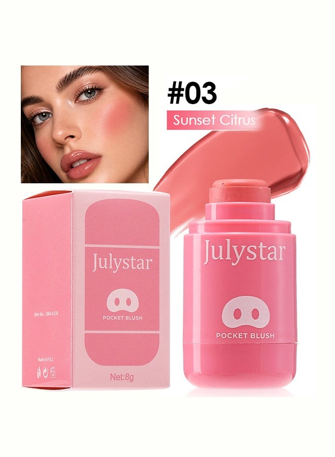 Julystar Pocket Blush,Cute Pocket Sponge Tip Cream Blush Stick, Warm Sunset Citrus Non-cakey Cheek Makeup for Natural Daily & Sweet Dating Glow Look, All Skin Tones Friendly, #03 Sunset Citrus - Image 2
