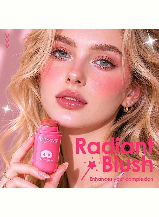 Julystar Pocket Blush,Cute Pocket Sponge Tip Cream Blush Stick, Warm Sunset Citrus Non-cakey Cheek Makeup for Natural Daily & Sweet Dating Glow Look, All Skin Tones Friendly, #03 Sunset Citrus - Image 3