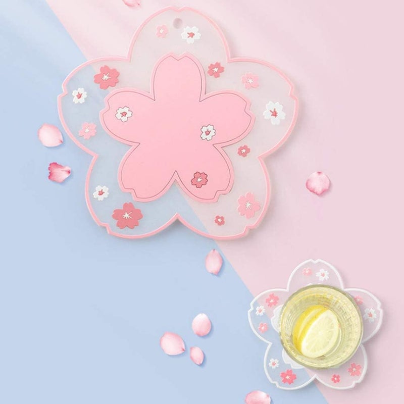 Binoster Sakura Coffee Cup Mat Kawaii Coaster 2PCS Cute Cherry Blossom PVC Home Tea Mug Pink Flower Pattern Anti-Skid Pot Bowl Pad Placemat for Desk Drink Table Decor Kawaii Accessories(Large) - Image 5