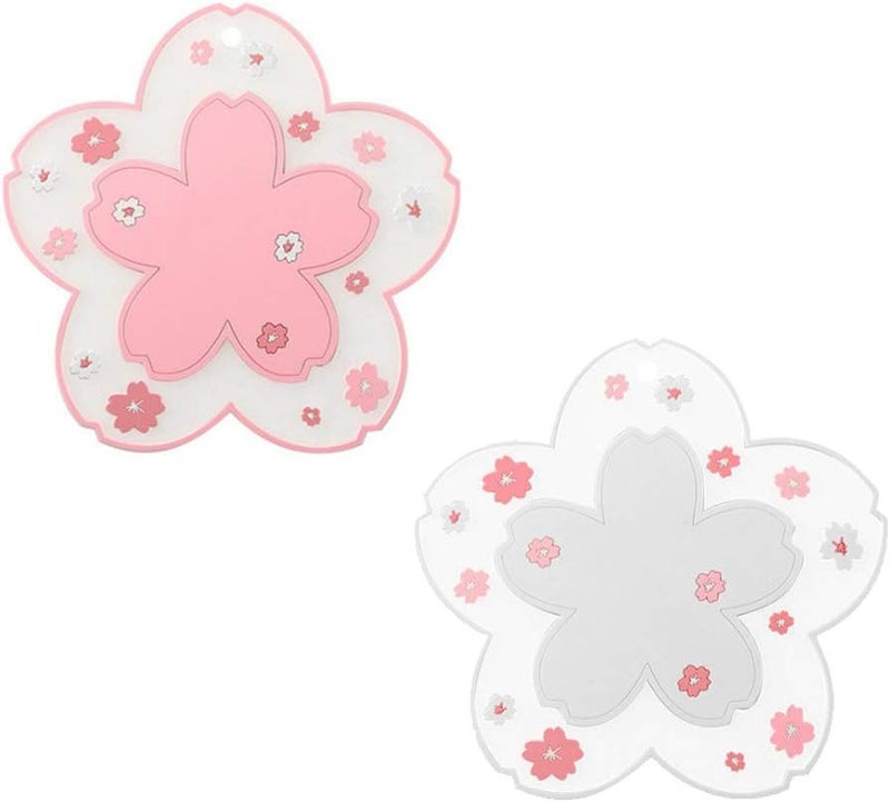 Binoster Sakura Coffee Cup Mat Kawaii Coaster 2PCS Cute Cherry Blossom PVC Home Tea Mug Pink Flower Pattern Anti-Skid Pot Bowl Pad Placemat for Desk Drink Table Decor Kawaii Accessories(Large) - Image 1