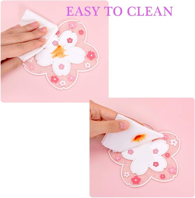 Binoster Sakura Coffee Cup Mat Kawaii Coaster 2PCS Cute Cherry Blossom PVC Home Tea Mug Pink Flower Pattern Anti-Skid Pot Bowl Pad Placemat for Desk Drink Table Decor Kawaii Accessories(Large) - Image 3