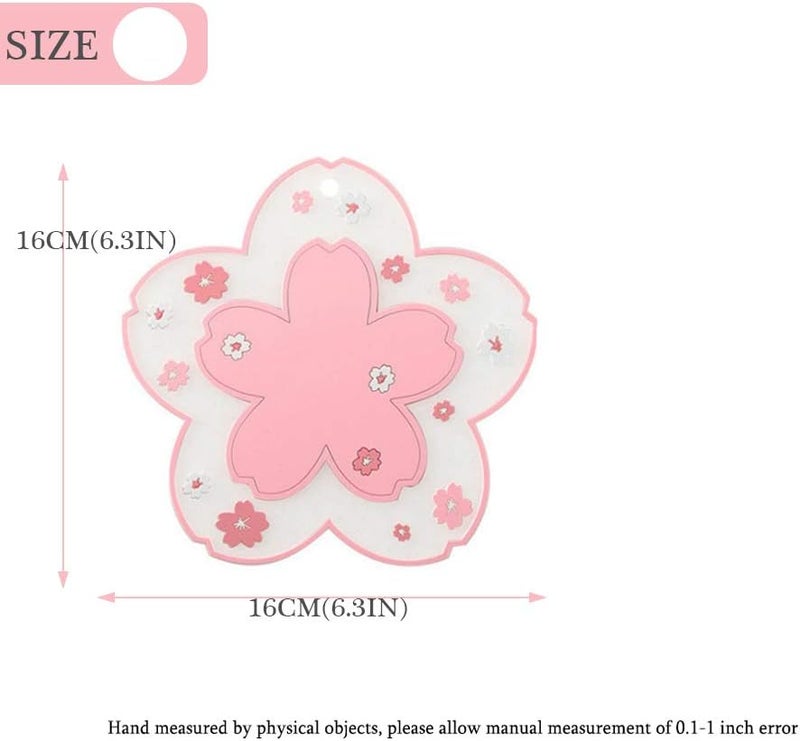 Binoster Sakura Coffee Cup Mat Kawaii Coaster 2PCS Cute Cherry Blossom PVC Home Tea Mug Pink Flower Pattern Anti-Skid Pot Bowl Pad Placemat for Desk Drink Table Decor Kawaii Accessories(Large) - Image 2