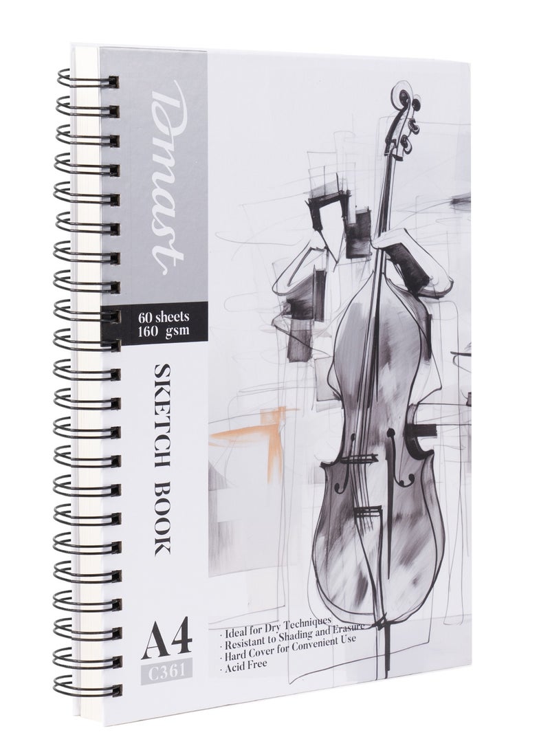 Deli EC361 Dmast A4 Sketch Book – 60 Sheets, 160gsm Heavyweight Drawing Paper, Spiral Bound Hardcover Sketchpad for Artists & Designers. - Image 1