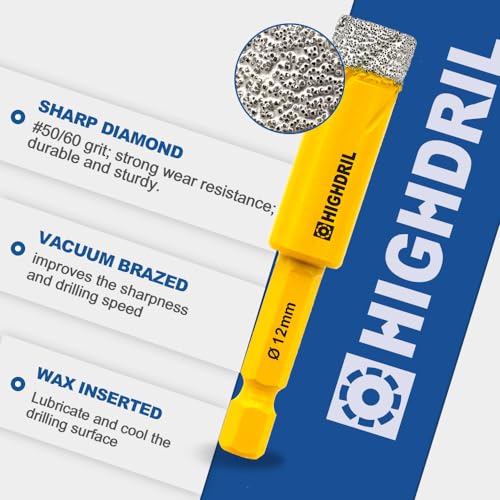 HIGHDRIL رؤوس حفر الماس HIGHDRIL جافة 5 قطع 6 مم 1/4" مع عمود سداسي سريع التركيب للجرانيت والرخام والبورسلين والسيراميك - Image 4