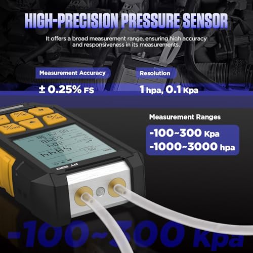 LUTIFIX Manometer, Dual-Port HVAC Manometer with 7 Adapters, 10 Units Switch, Data Locking & Storage, Magnetic Back, Gas Pressure Tester, -100~300Kpa, PT530 - Image 3