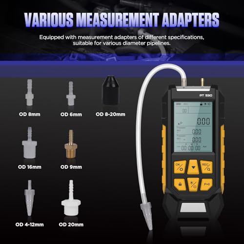 LUTIFIX Manometer, Dual-Port HVAC Manometer with 7 Adapters, 10 Units Switch, Data Locking & Storage, Magnetic Back, Gas Pressure Tester, -100~300Kpa, PT530 - Image 4