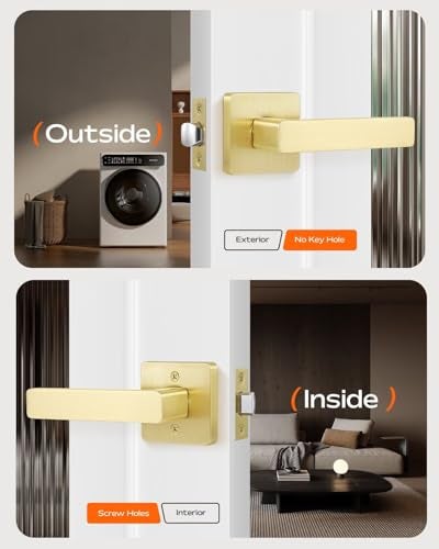 Leydebong 1 Pack Passage Door Handles, Satin Brass Door Knobs Interior, Hallway Closet Door Levers Keyless Gold Door Handle, Heavy Duty Reversible for Left or Right Handles - Image 3