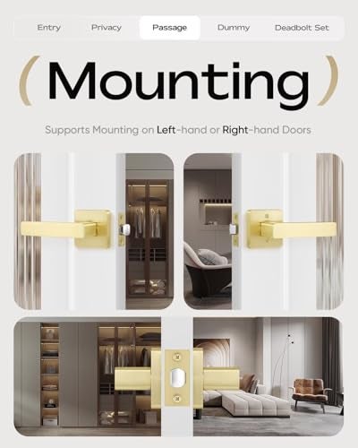 Leydebong 1 Pack Passage Door Handles, Satin Brass Door Knobs Interior, Hallway Closet Door Levers Keyless Gold Door Handle, Heavy Duty Reversible for Left or Right Handles - Image 4