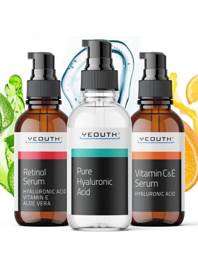 YEOUTH Retinol Serum for Face - Vitamin C Serum for Face with Hyaluronic Acid Serum for Face - Retinol for Face Serum - Vitamin C Face Serum for Women - Skin Care Set 3x1 oz- Serum Set for Face - Image 1