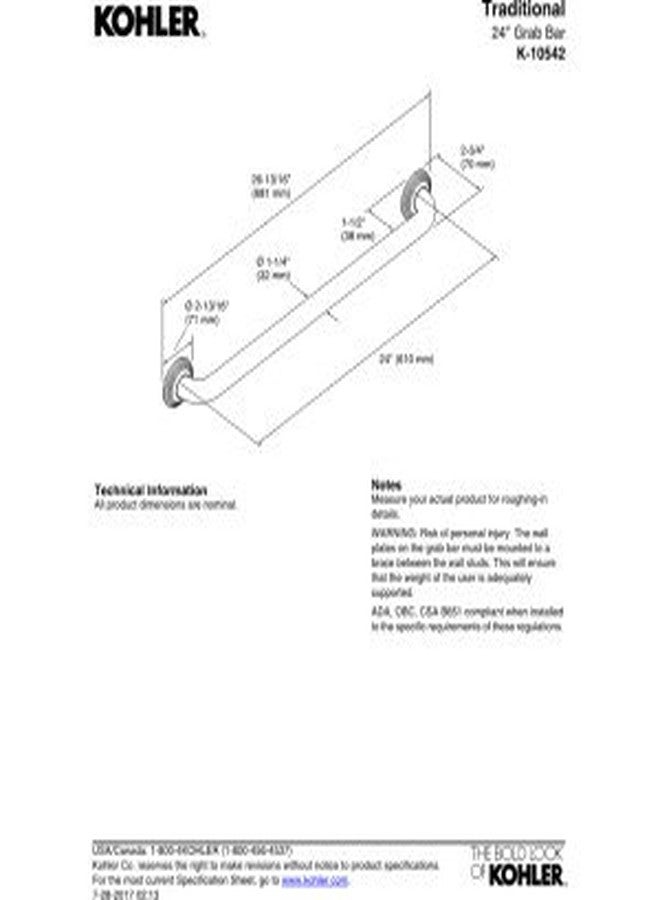 Kohler Traditional 24 in. ADA Compliant Grab Bar - Image 3