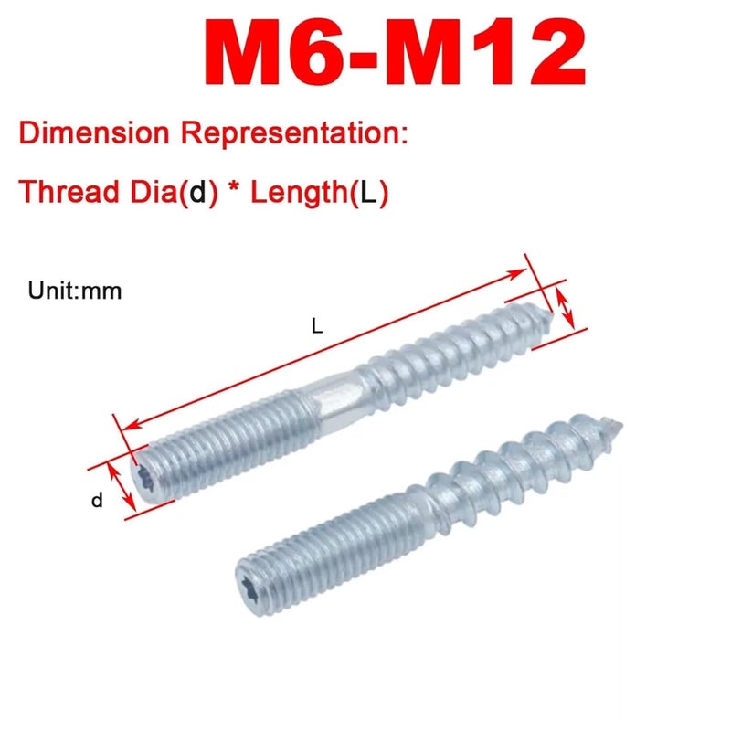 M8X100 Double Ended Screws 20Pcs Carbon Steel Self Tapping for Wood Furniture Fixing - Image 5