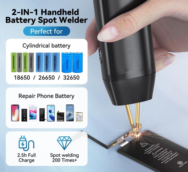 Excefore Battery Spot Welder, Handheld Spot Welder 11 Gear Adjustable, Automatic And Manual Modes Battery Welder For 18650 Battery, Laser Welding Machine Nickel Sheets, Iron, Stainless Steel - Image 3