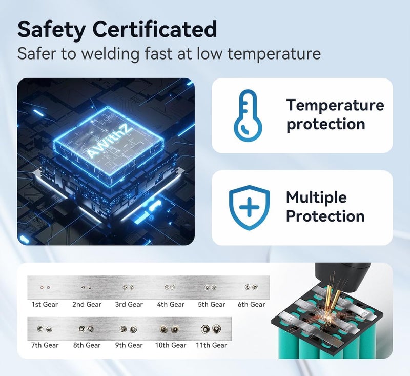 Excefore Battery Spot Welder, Handheld Spot Welder 11 Gear Adjustable, Automatic And Manual Modes Battery Welder For 18650 Battery, Laser Welding Machine Nickel Sheets, Iron, Stainless Steel - Image 5