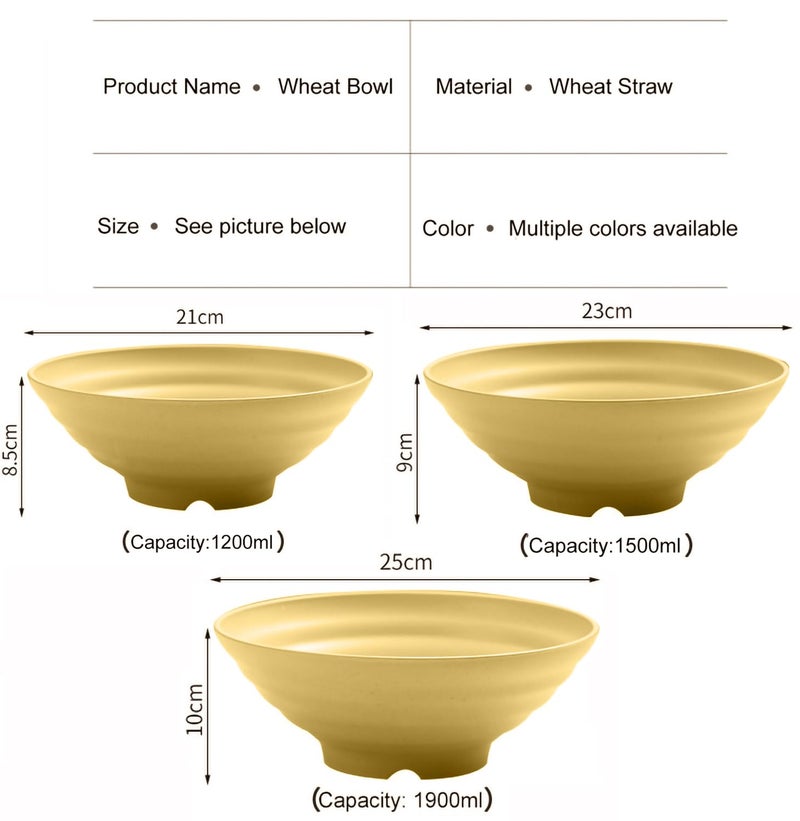P-PLUS INTERNATIONAL Wheat Straw Ramen Bowl Set Japanese Asian Soup Noodle Pho Bowls Japanese Noodle Soup Bowls for Ramen Pho Udon Large Asian Noodles Bowl (1200ml+1500ml+1900ml, Yellow, Set of 3) - Image 2