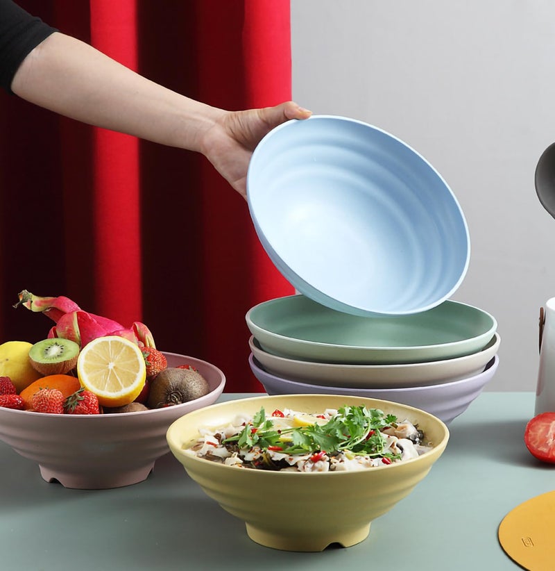 P-PLUS INTERNATIONAL Wheat Straw Ramen Bowl Set Japanese Asian Soup Noodle Pho Bowls Japanese Noodle Soup Bowls for Ramen Pho Udon Large Asian Noodles Bowl (1200ml+1500ml+1900ml, Yellow, Set of 3) - Image 4