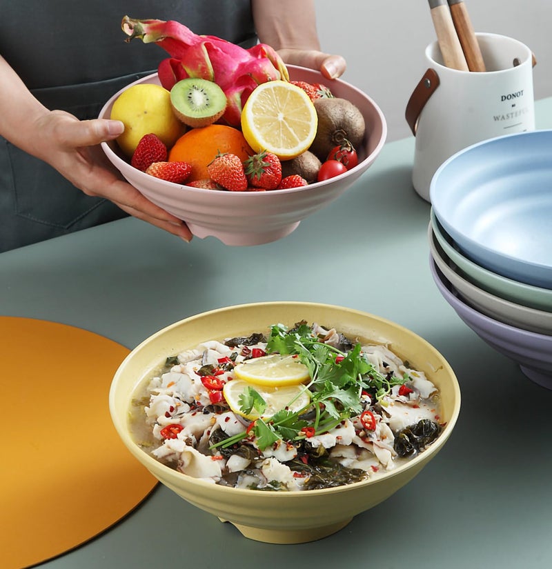 P-PLUS INTERNATIONAL Wheat Straw Ramen Bowl Set Japanese Asian Soup Noodle Pho Bowls Japanese Noodle Soup Bowls for Ramen Pho Udon Large Asian Noodles Bowl (1200ml+1500ml+1900ml, Yellow, Set of 3) - Image 5