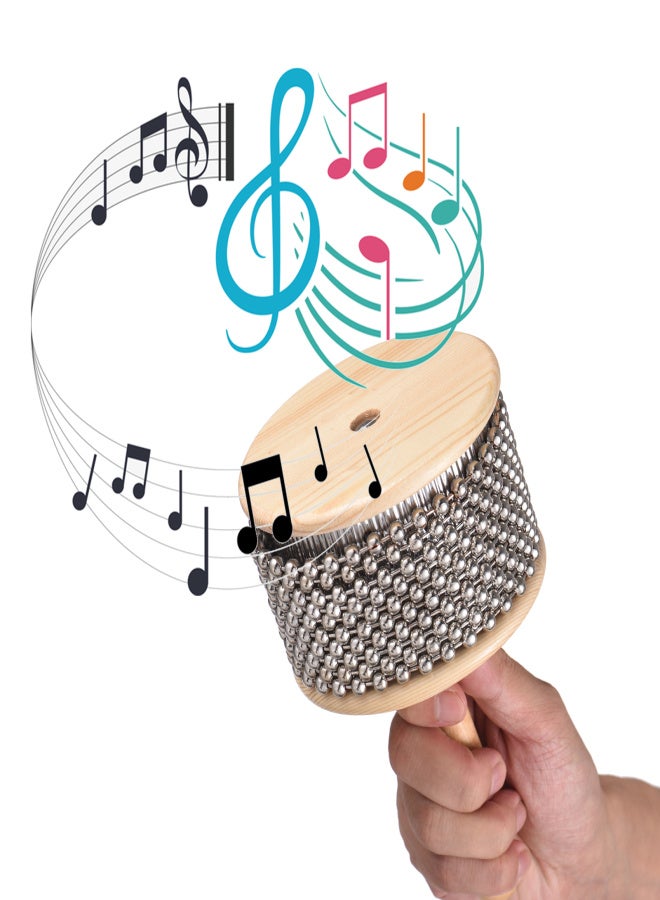 Wooden Cabasa Percussion Musical Instrument Metal Beaded Chain & Cylinder Pop Hand Shaker for Classroom Band Medium Size - Image 3