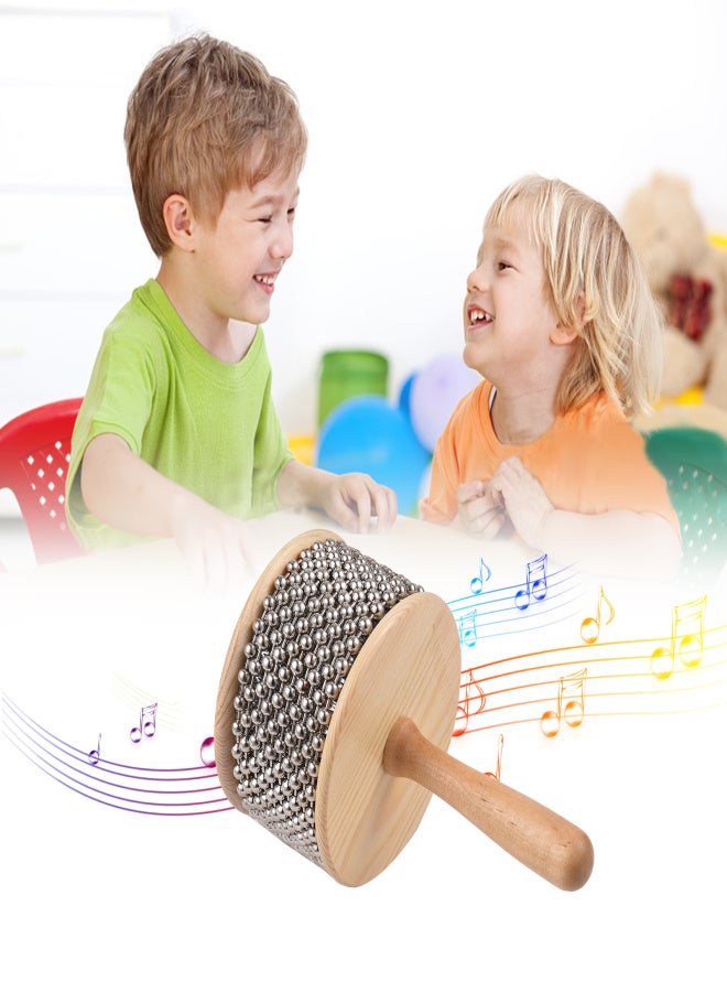 Wooden Cabasa Percussion Musical Instrument Metal Beaded Chain & Cylinder Pop Hand Shaker for Classroom Band Medium Size - Image 2