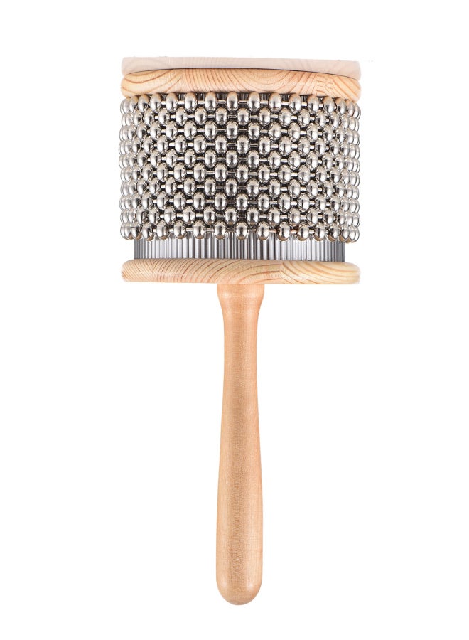 Wooden Cabasa Percussion Musical Instrument Metal Beaded Chain & Cylinder Pop Hand Shaker for Classroom Band Medium Size - Image 1