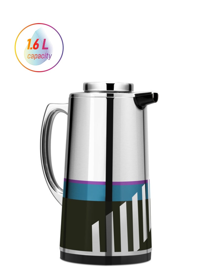 Royalford RF7948 1.6L Silver Vacuum Flask - Stainless Steel Keeping Hot/Cold Long Hour Heat/Cold Retention, Multi-Walled, Hot Water, Tea, Beverage | Ideal for Social Occasion & Outings | 1 Year Warranty Silver/Black - Image 1