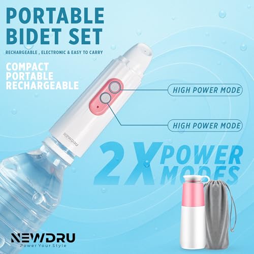 NEWDRU Portable Jet Spray - USB Rechargeable Electric Travel Bidet with 270ml Bottle, Hygiene Sprayer for Men, Women, Baby & Postpartum | Compact, Adjustable, IPX7 Waterproof, CleanStream Pro (Grey) - Image 2