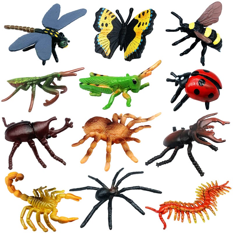 Higherbros 12 PCS Realistic Insect Animal Figurines Assorted Plastic Bug Animal Toys Set for Birthday Cake Topper Garden Decoration Party Favors Kids School Project - Image 2