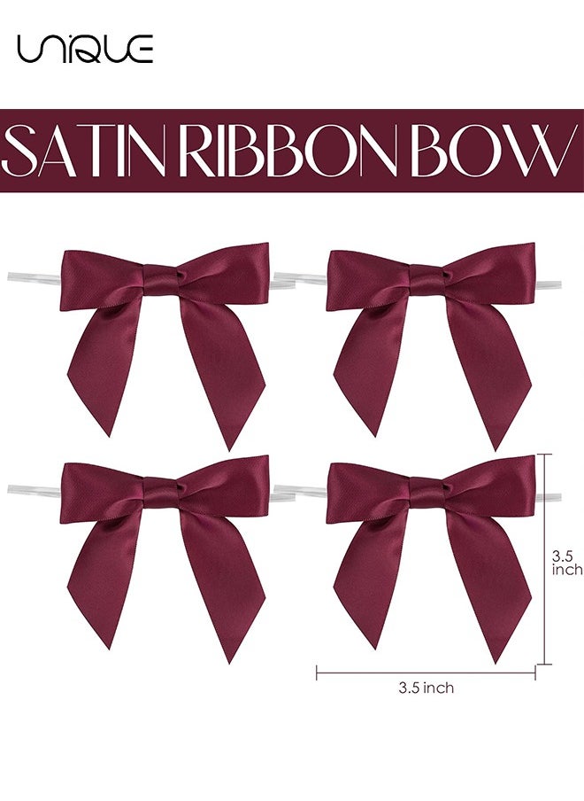Unique 50 Pcs Ribbon Kink Bow - 3.5 inch Pre-bound Bow - For Snack Bags, Gift Wrapping, Wedding Gifts, Biscuits, Candy Bags - Wine Red  - Image 2