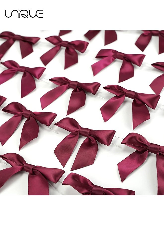 50 Pcs Ribbon Kink Bow - 3.5 inch Pre-bound Bow - For Snack Bags, Gift Wrapping, Wedding Gifts, Biscuits, Candy Bags - Wine Red