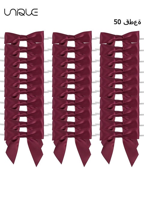 50 Pcs Ribbon Kink Bow - 3.5 inch Pre-bound Bow - For Snack Bags, Gift Wrapping, Wedding Gifts, Biscuits, Candy Bags - Wine Red