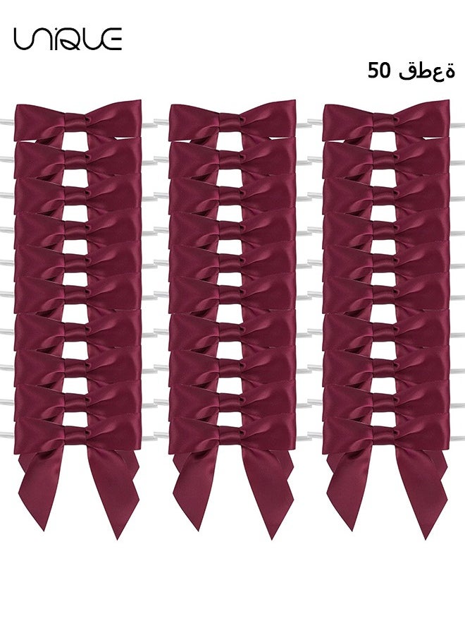 Unique 50 Pcs Ribbon Kink Bow - 3.5 inch Pre-bound Bow - For Snack Bags, Gift Wrapping, Wedding Gifts, Biscuits, Candy Bags - Wine Red  - Image 1