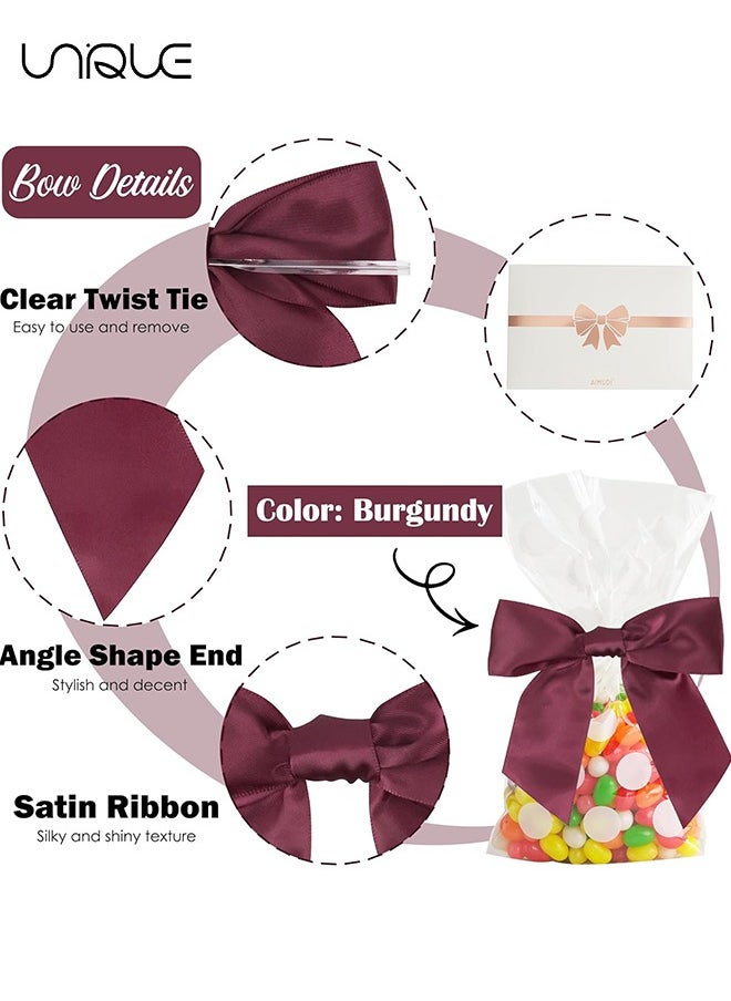 Unique 50 Pcs Ribbon Kink Bow - 3.5 inch Pre-bound Bow - For Snack Bags, Gift Wrapping, Wedding Gifts, Biscuits, Candy Bags - Wine Red  - Image 3