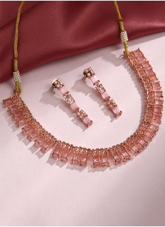 Just Peachy Just Peachy Gold-Plated Pink & White Stone-Studded Beaded Jewellery Set – Luxurious Necklace and Earrings for Special Occasions, Weddings, and Festive Events  - Image 3