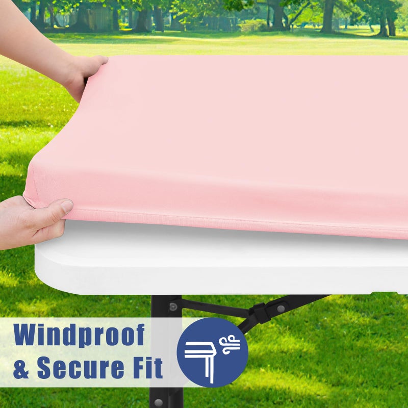 Moosfor Spandex 6 Foot Rectangle Table Cloth 2 Pack, Elastic Fitted Tablecloths for Picnic, Stretch Washable Patio Table Cover for Outdoor, Camping, Banquet and Parties (Pink, 30"x72") - Image 3