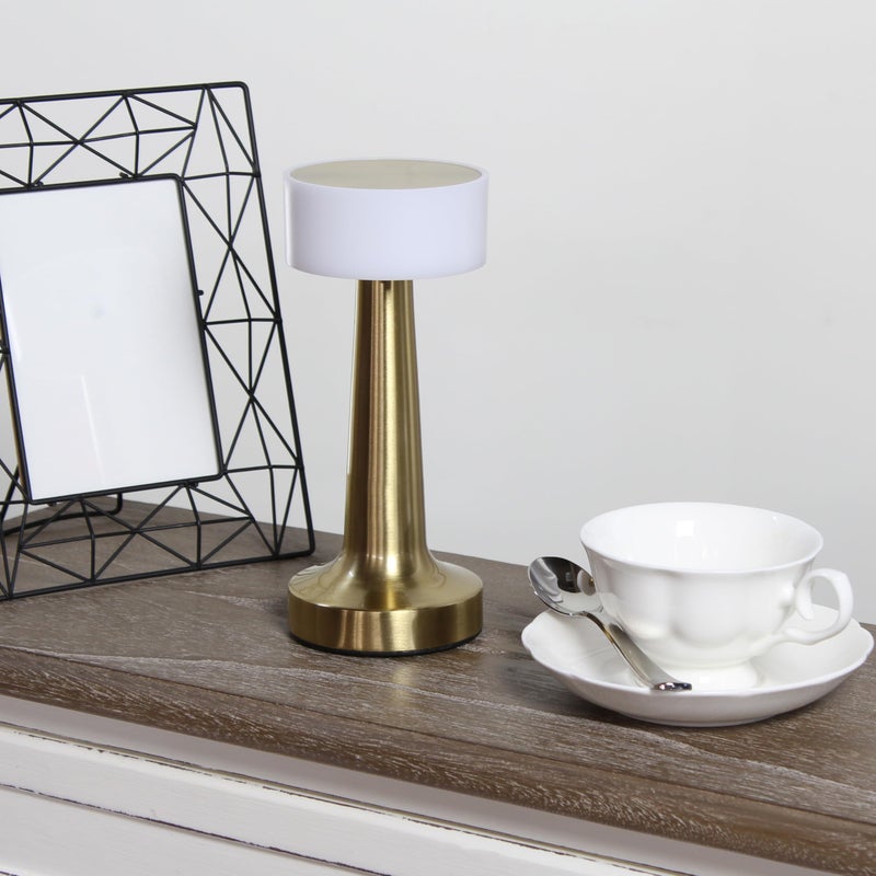 Simple Designs LD1082-GLD 8.5" Mushroom Magic Dimming & Rechargeable Cordless 4-Way Touch Sensor Saucer Desk Lamp, Gold - Image 1