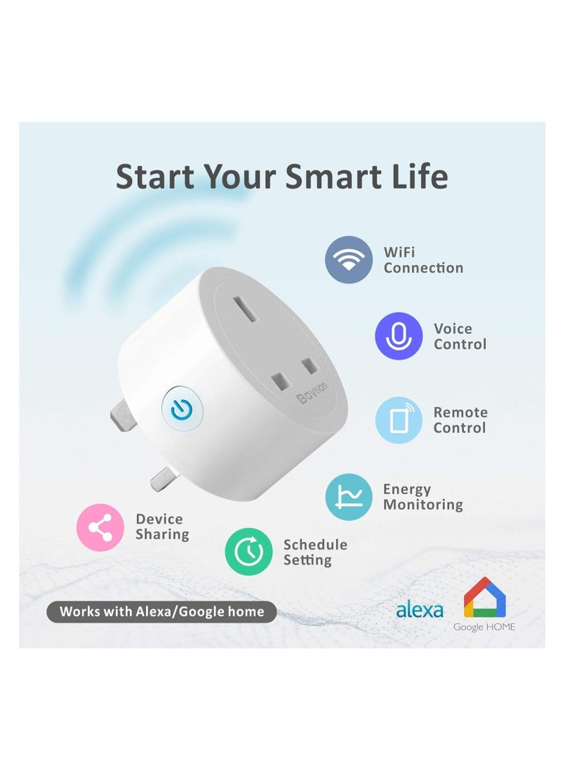 Baytion 16A WLAN Smart Socket with Energy Monitoring,2 Pack 2.4GHz WiFi Outlet with Smart Life APP Wireless Remote Control,Works with Alexa and GL Home (No Hub Required)(2 Pack)  - Image 2