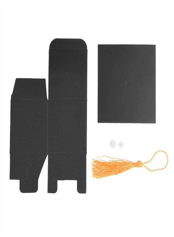 سي ام علب حلوى سوداء للتخرج (20 قطعة) - هدايا للحفلات، علبة هدايا على شكل قبعة تخرج مع شرابة - Image 3