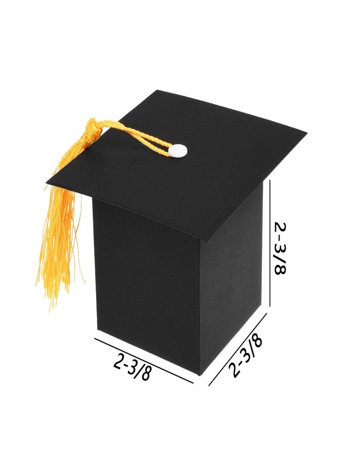 سي ام علب حلوى سوداء للتخرج (20 قطعة) - هدايا للحفلات، علبة هدايا على شكل قبعة تخرج مع شرابة - Image 4