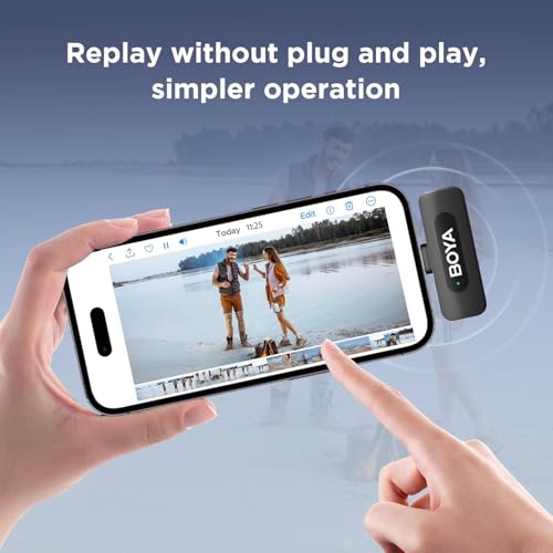 BOYA BY-V20 Dual Wireless Lavalier Microphone for iPhone 15/16, Android, USB-C Devices, 2 Clip-On Microphone for Youtubers & Video Recording, 328ft Range, 9H Battery, Noise Reduction, Plug & Play - Image 5