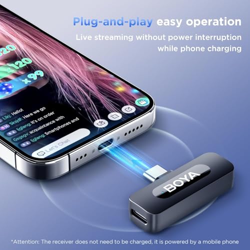 BOYA BY-V20 Dual Wireless Lavalier Microphone for iPhone 15/16, Android, USB-C Devices, 2 Clip-On Microphone for Youtubers & Video Recording, 328ft Range, 9H Battery, Noise Reduction, Plug & Play - Image 3