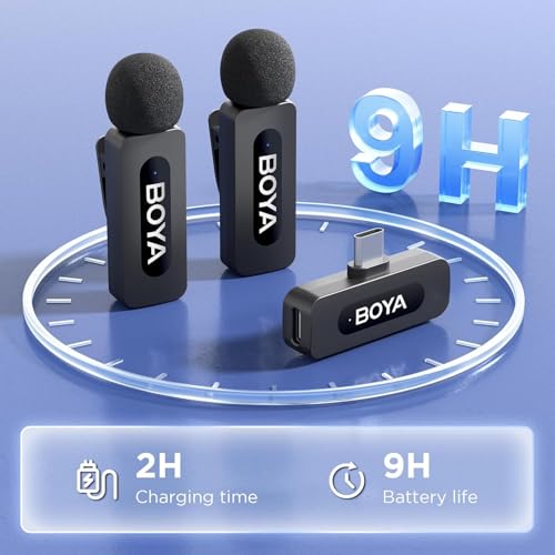 BOYA BY-V20 Dual Wireless Lavalier Microphone for iPhone 15/16, Android, USB-C Devices, 2 Clip-On Microphone for Youtubers & Video Recording, 328ft Range, 9H Battery, Noise Reduction, Plug & Play - Image 2