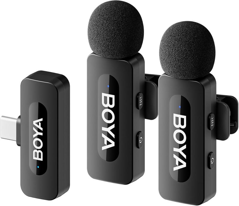 BOYA BY-V20 Dual Wireless Lavalier Microphone for iPhone 15/16, Android, USB-C Devices, 2 Clip-On Microphone for Youtubers & Video Recording, 328ft Range, 9H Battery, Noise Reduction, Plug & Play - Image 1